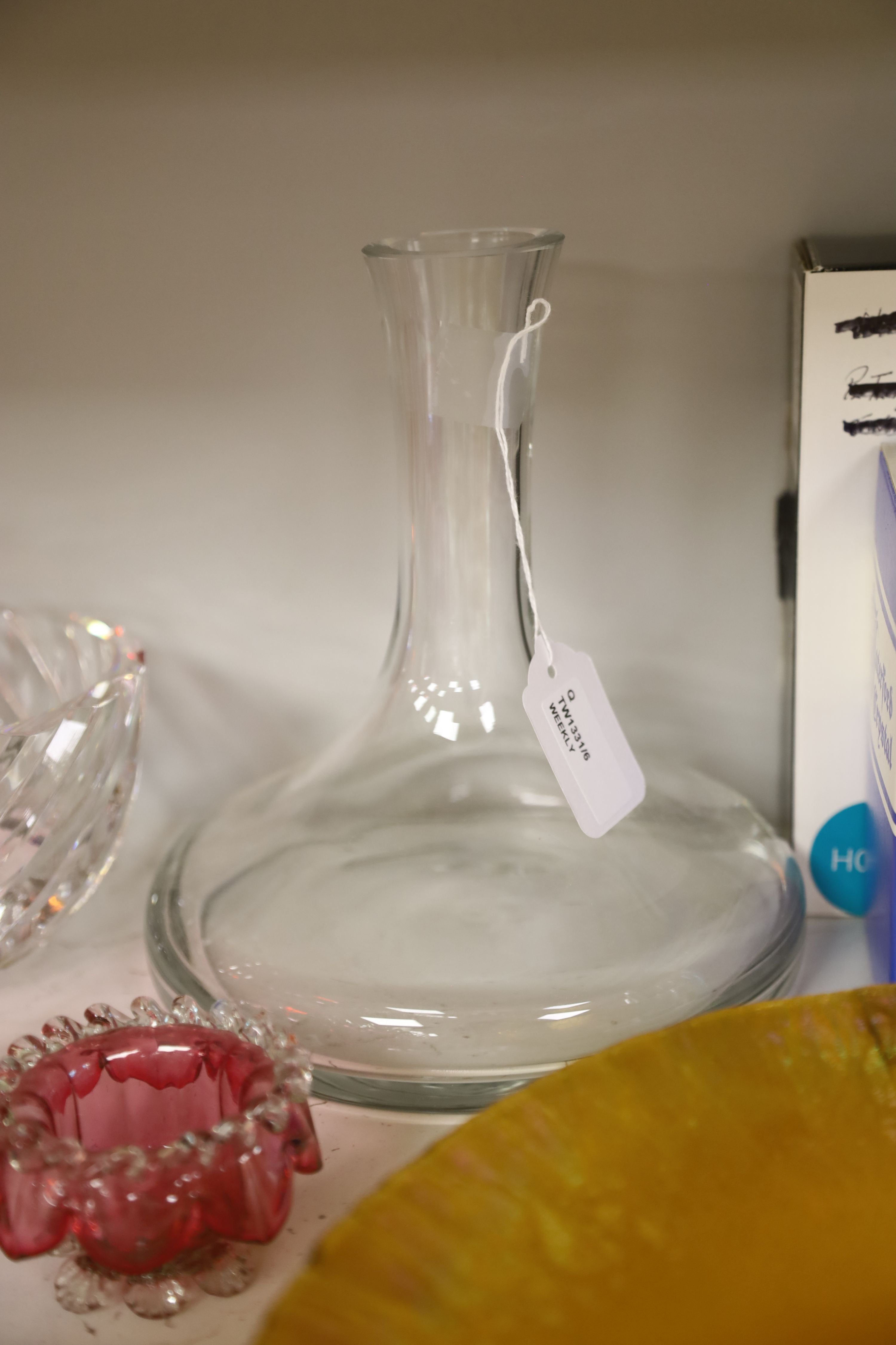 A quantity of glassware, including two Orrefors bowls (one boxed), a large iridescent centrepiece bowl,